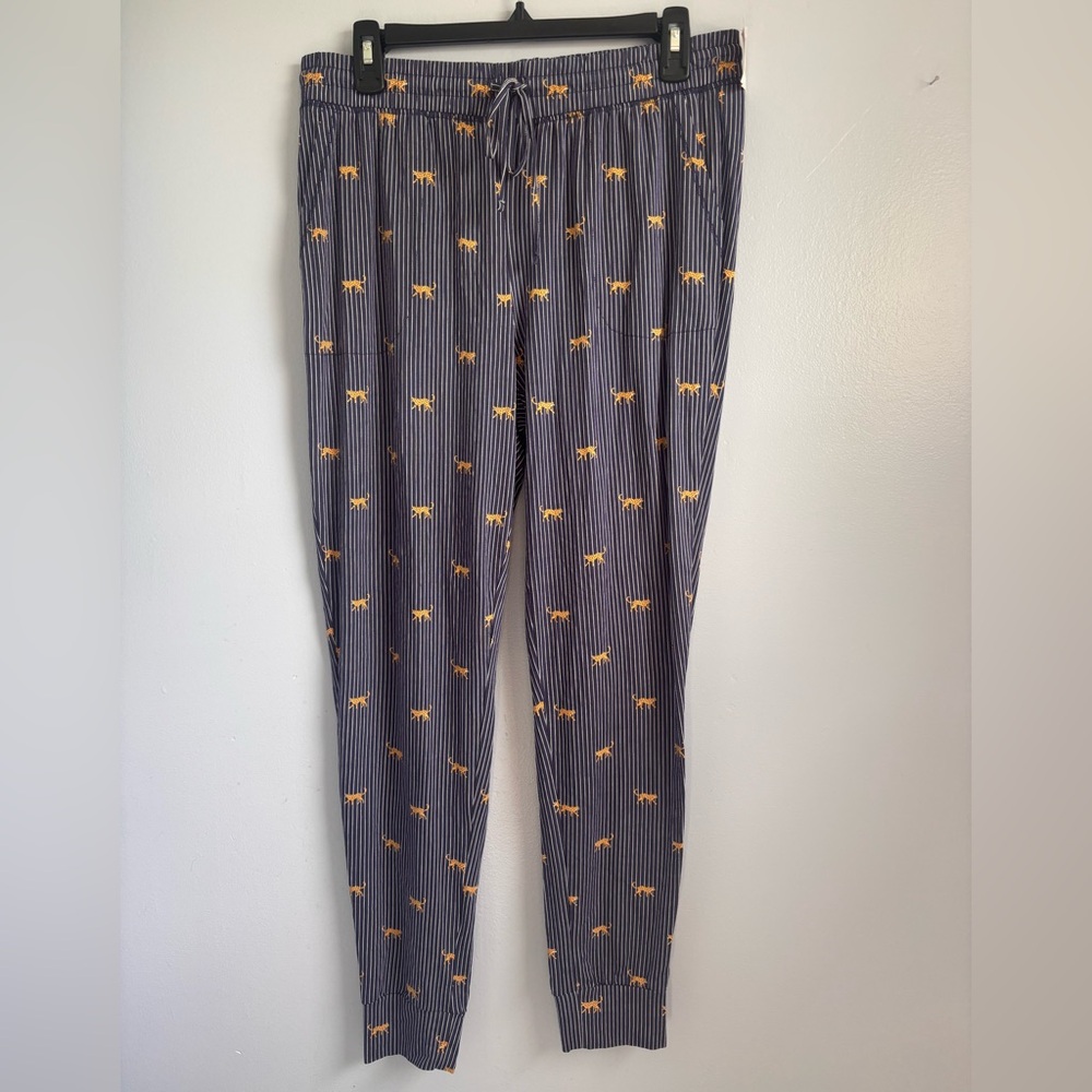 State of Day Striped Navy Pajama Pants with Cheetah Print Sz M. NWT